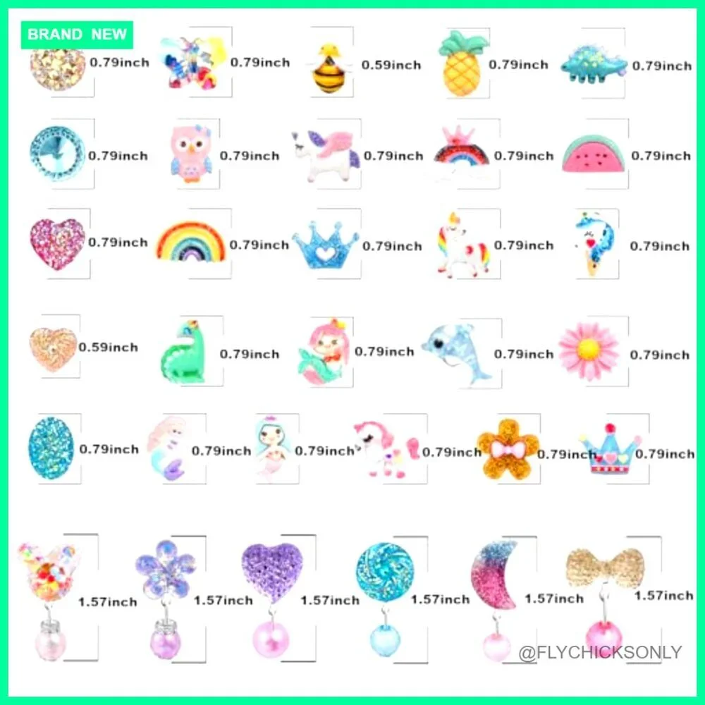 Hypoallergenic Clip-On Earrings Set for Girls Ages 4-12, 64-Piece
